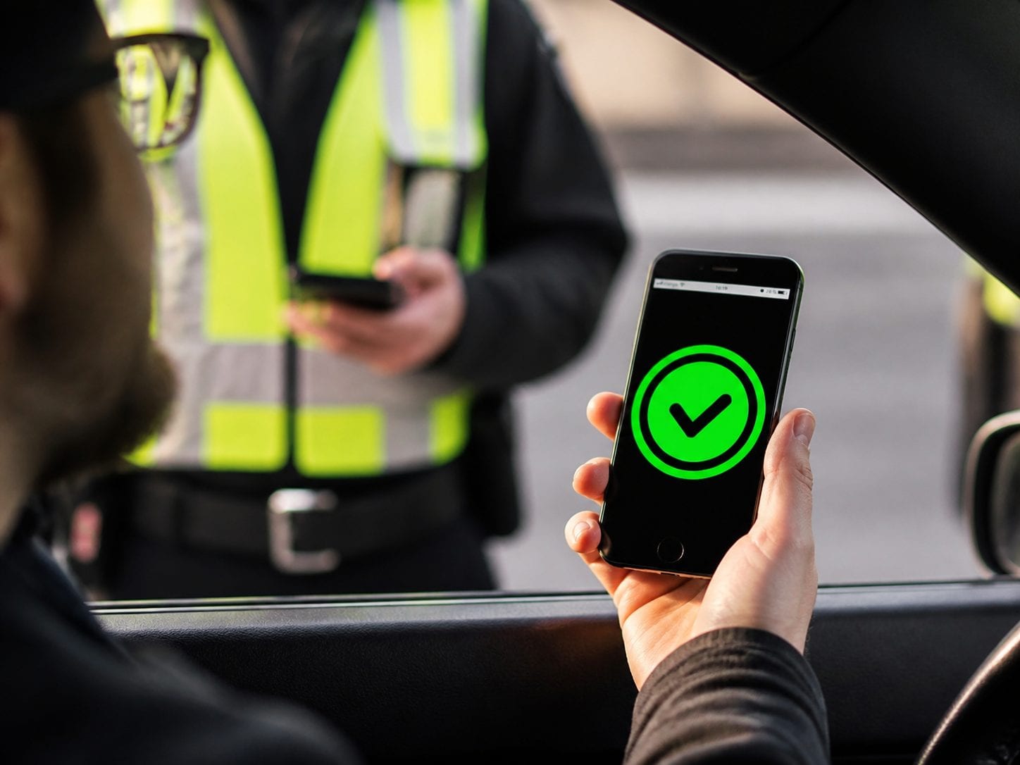 Police conducting roadside sobriety check