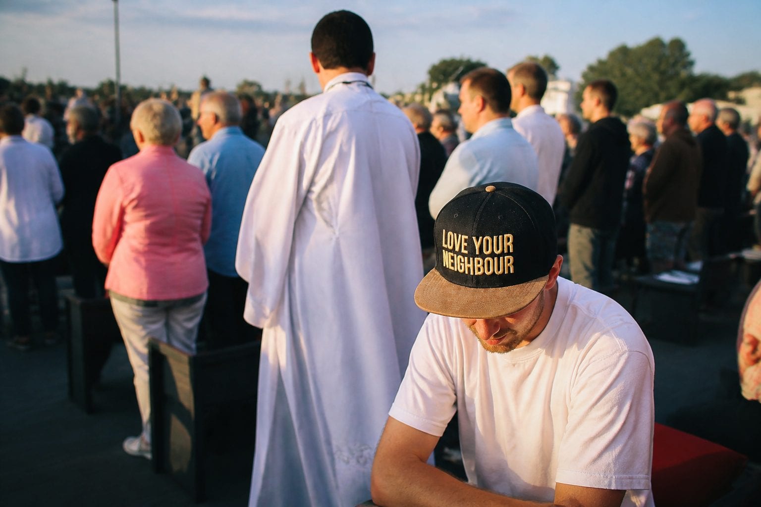 People standing during Orthodox church service