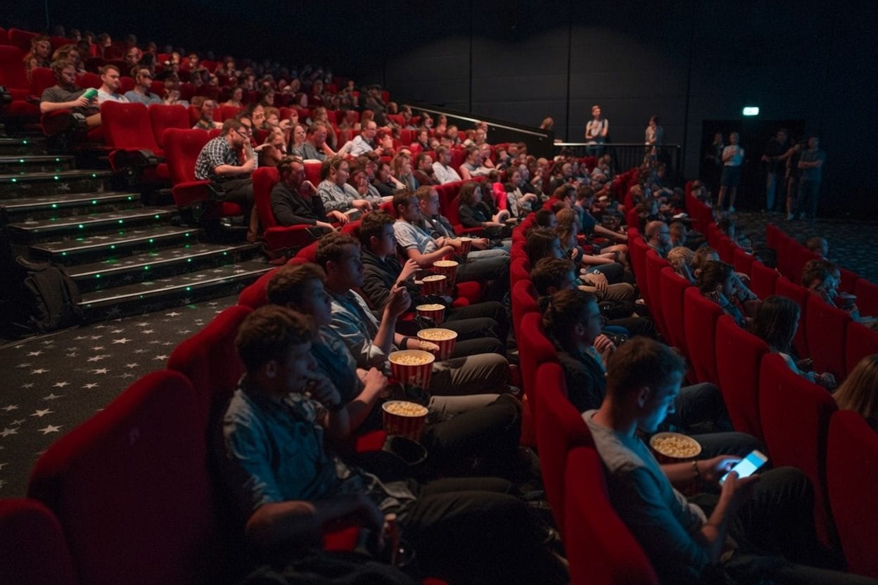Vintage movie theater with red velvet seats