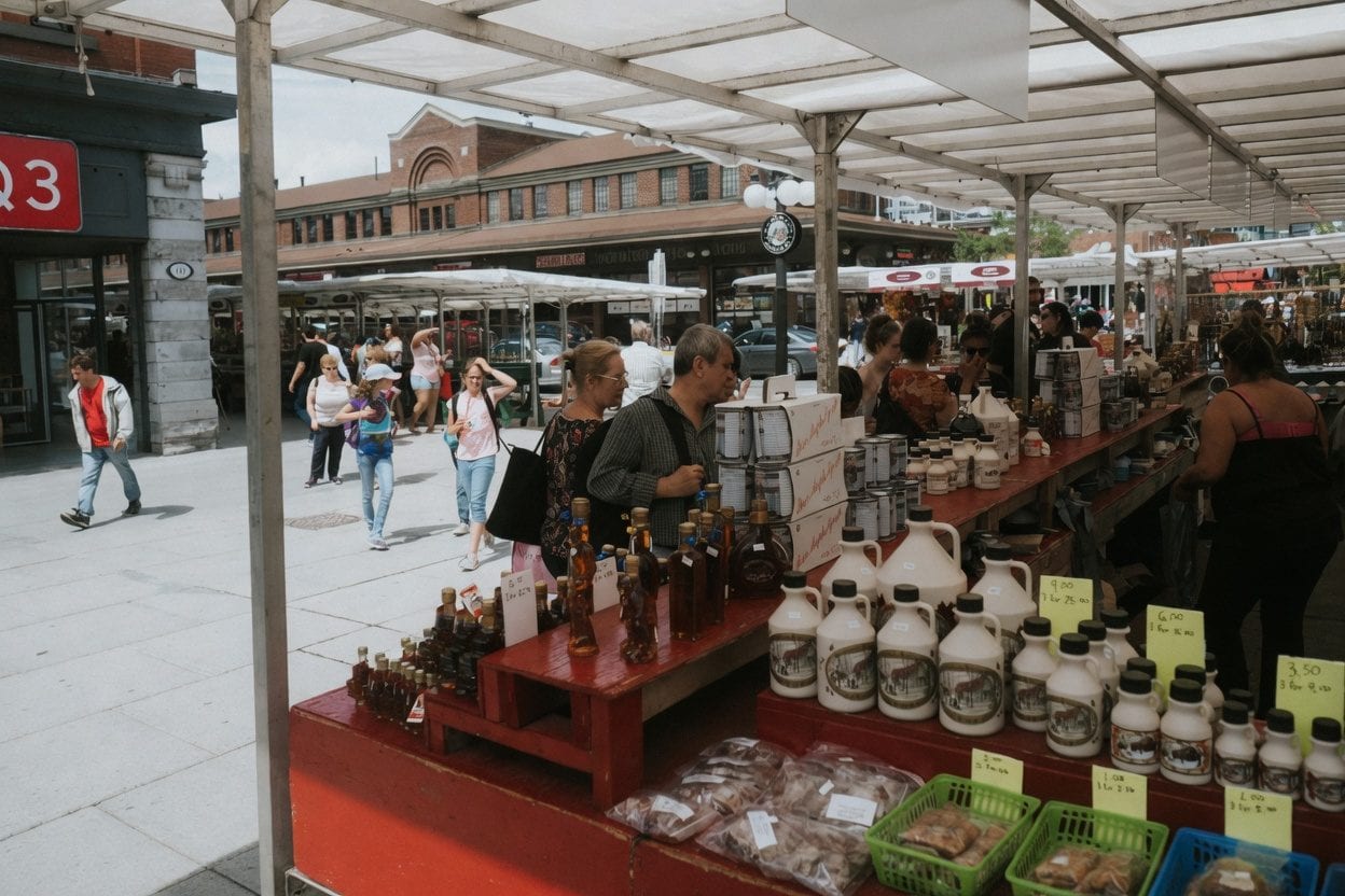 ByWard Market maple products stand and market atmosphere in Ottawa