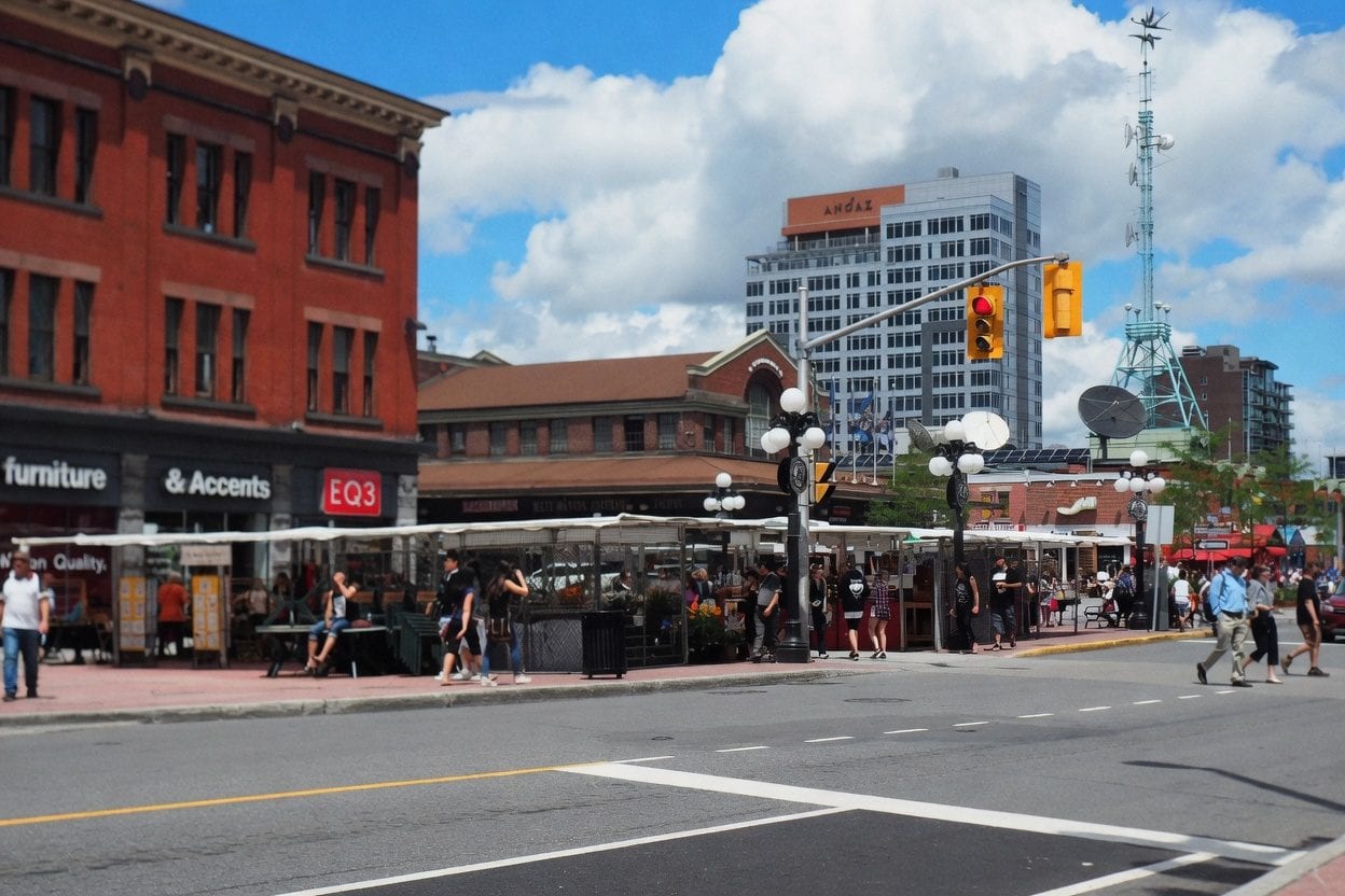ByWard Market streetscape in Ottawa near the St. Patrick's parade finish area