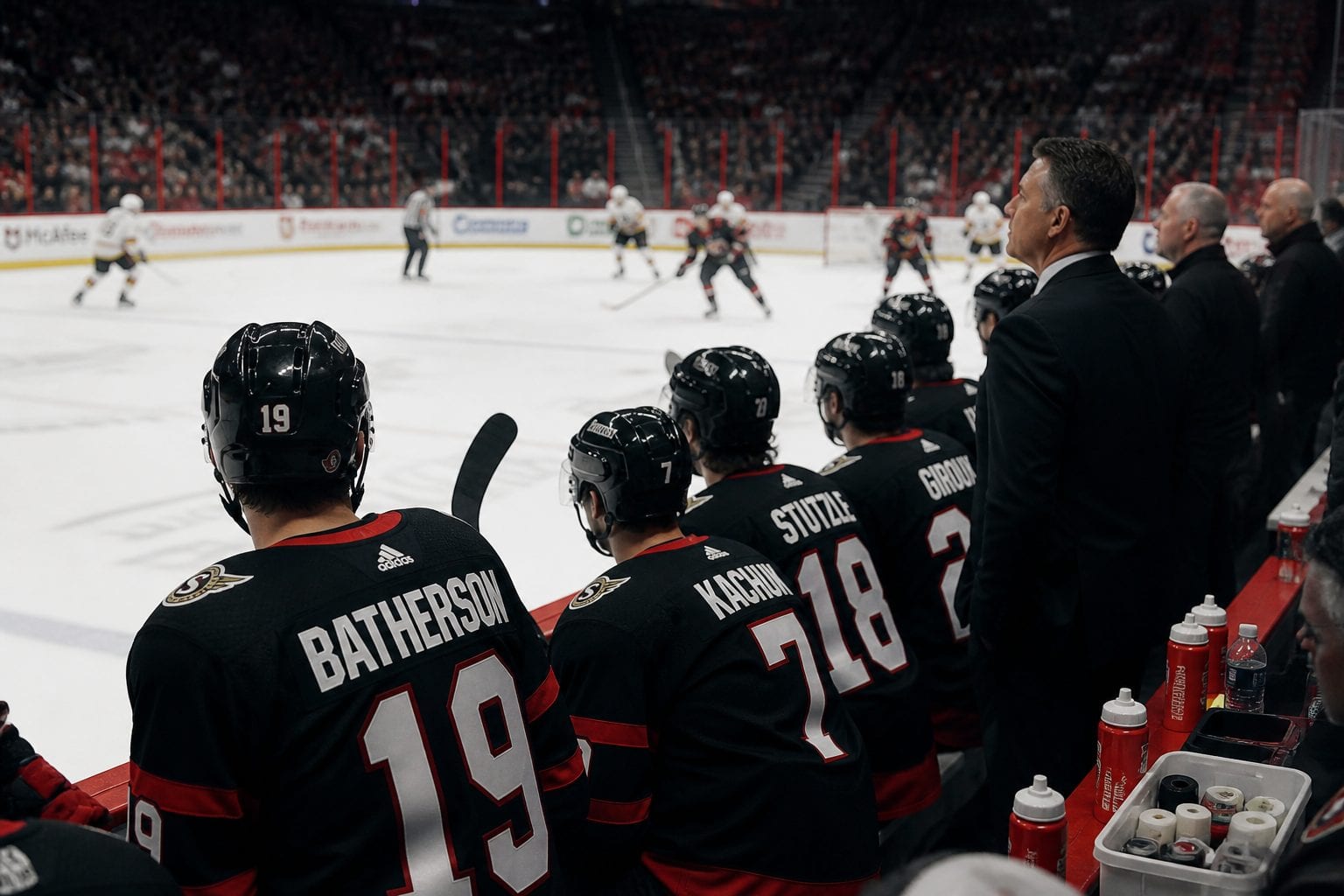 Senators players on the bench