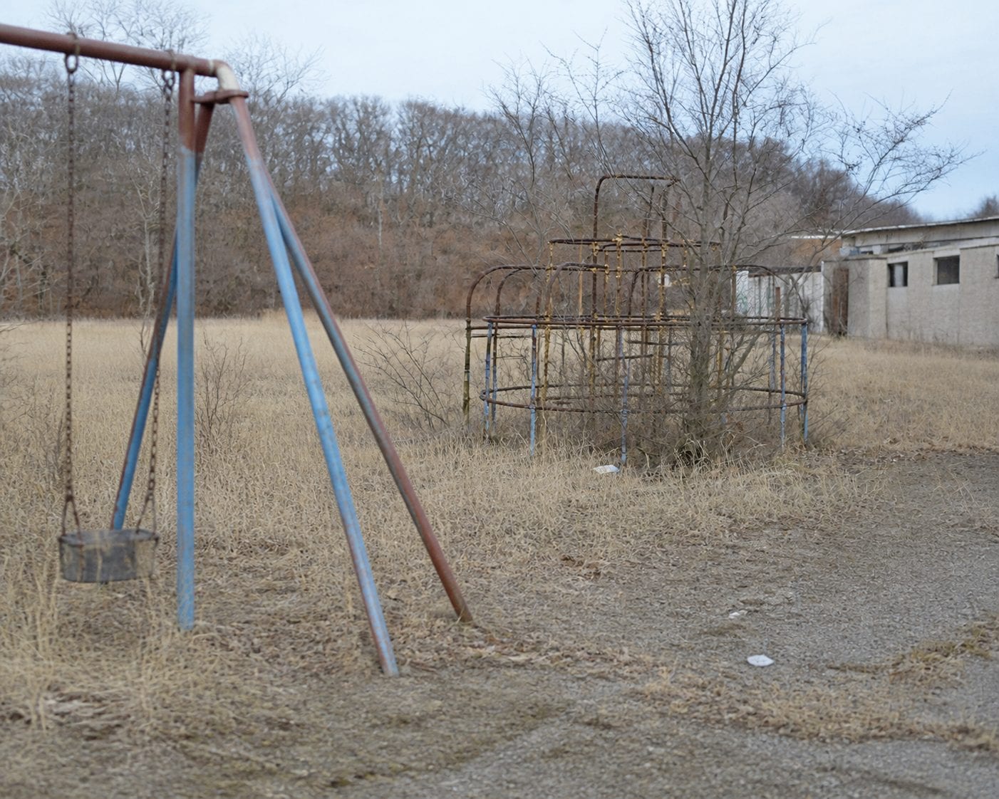 Playground swings and climbing frame