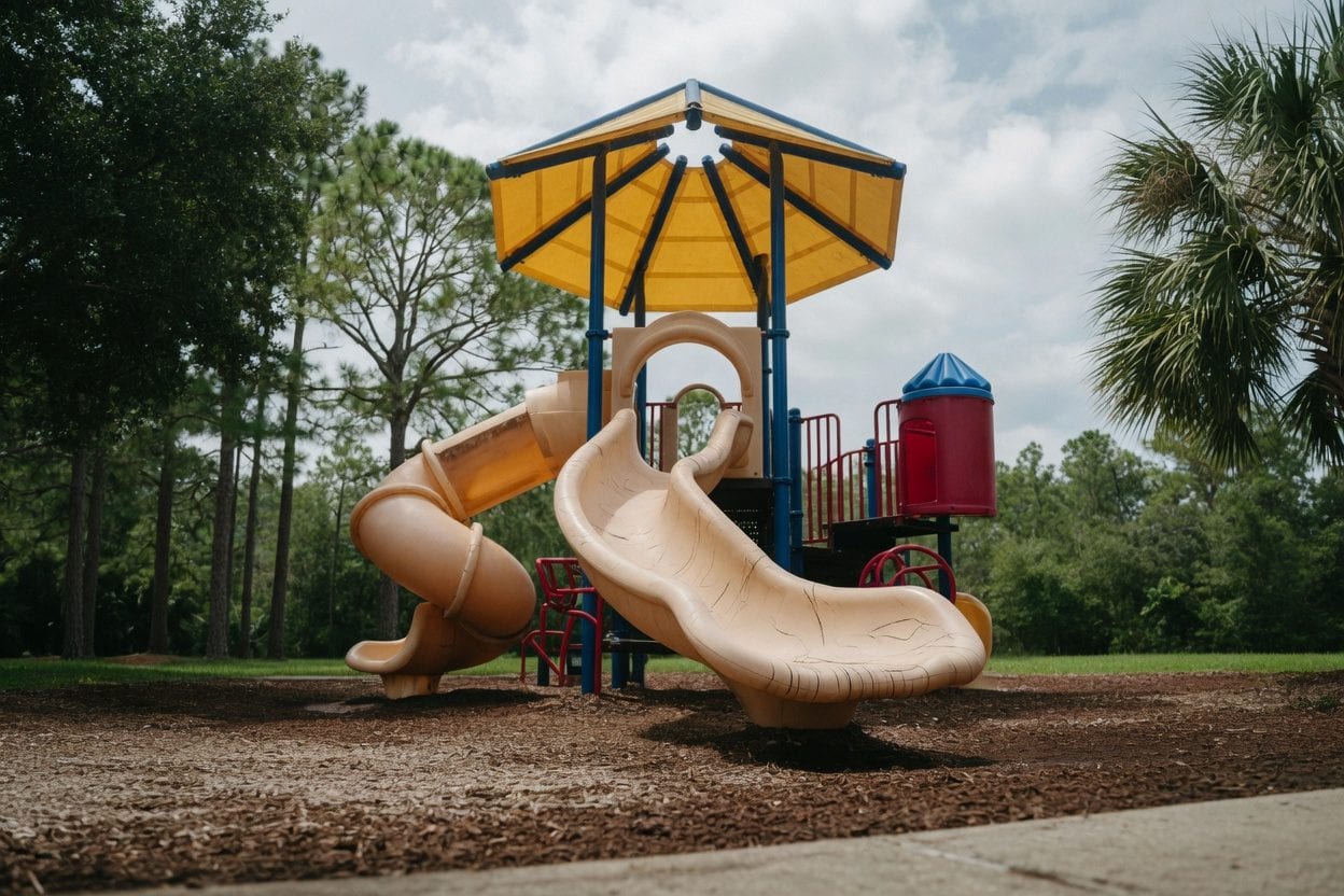 Large playground with swings and slides
