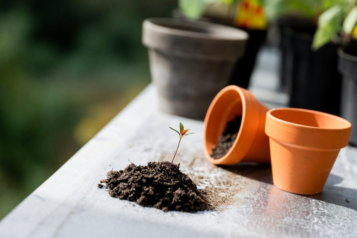 Plant care tools and labels on a table