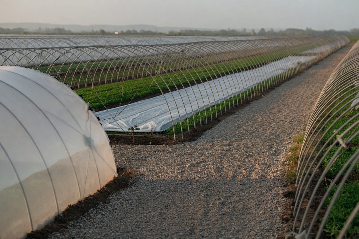 Rural nursery with rows of trees and shrubs