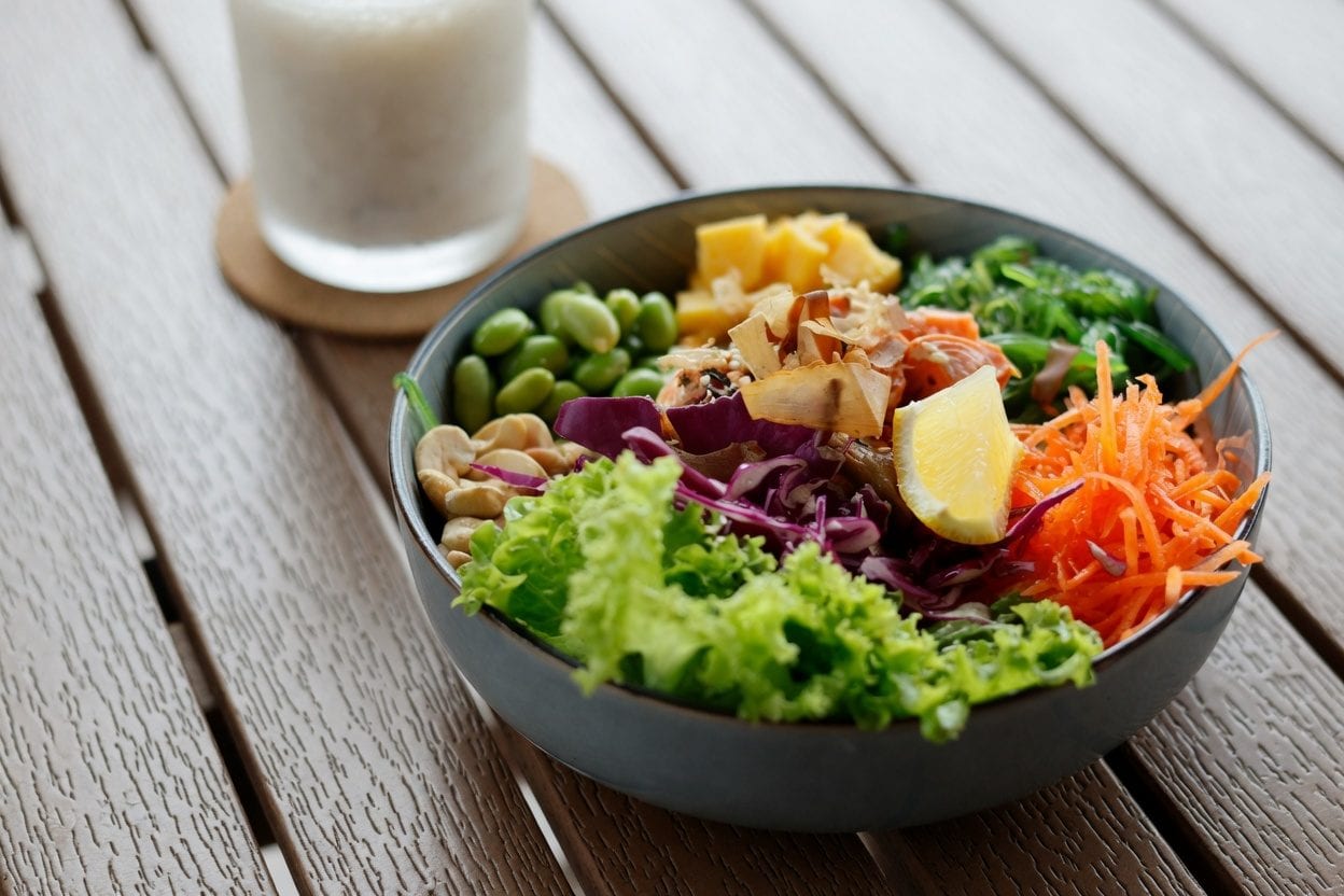 Fresh poke bowl with salmon and tuna