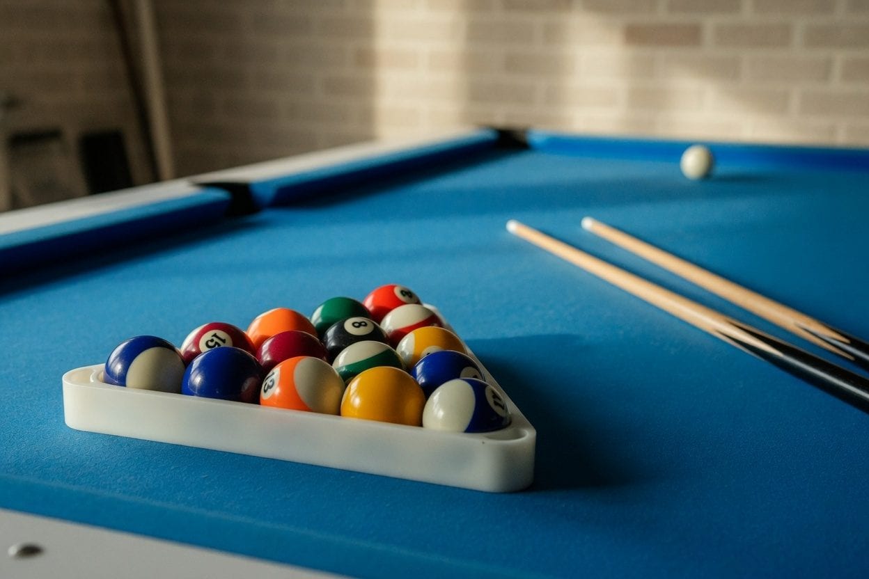 Racked pool balls ready for the break