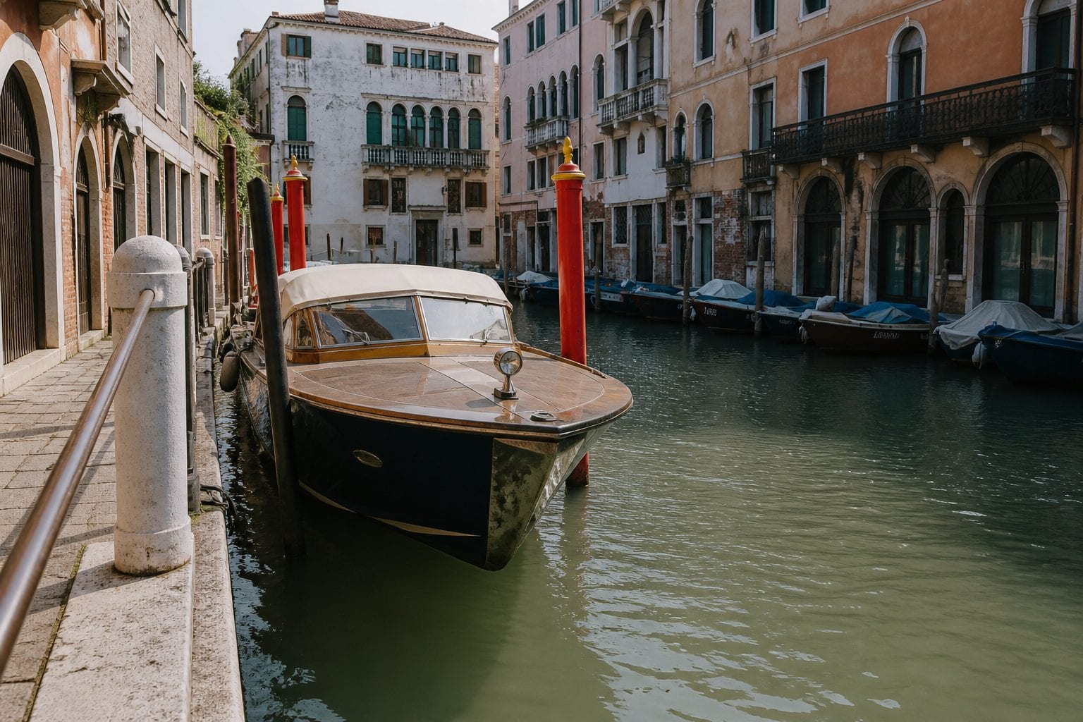 Historic canal locks with boats passing through the waterway system