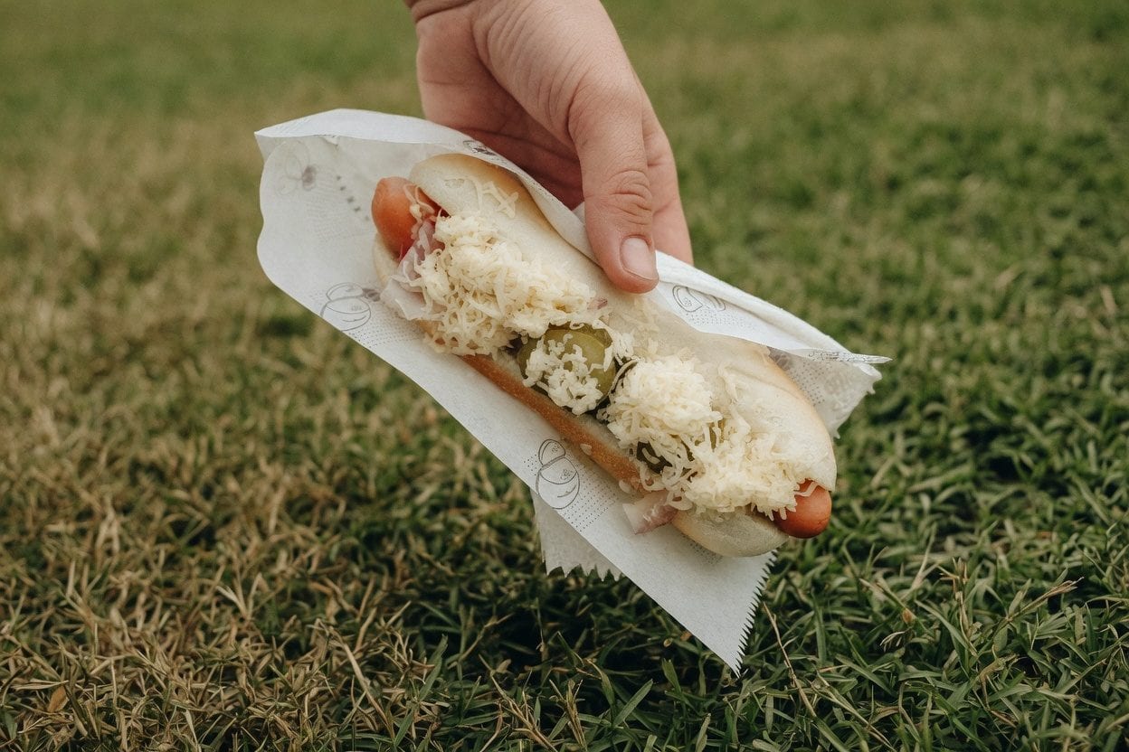Hands holding a sandwich outside