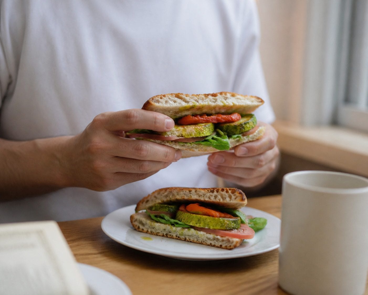 Vegan sandwich with roasted vegetables