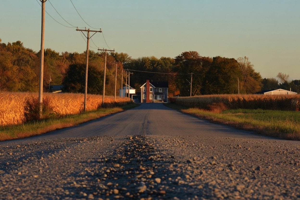 Rural road leading to Saunders Farm