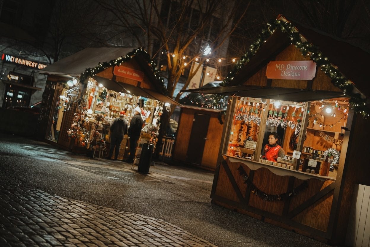 Stanley's Christmas Village entrance with holiday decorations