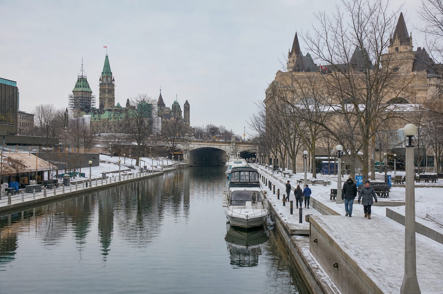 Rideau Canal waterfront in winter.