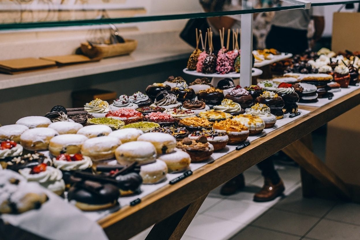 Assorted pastries on display.