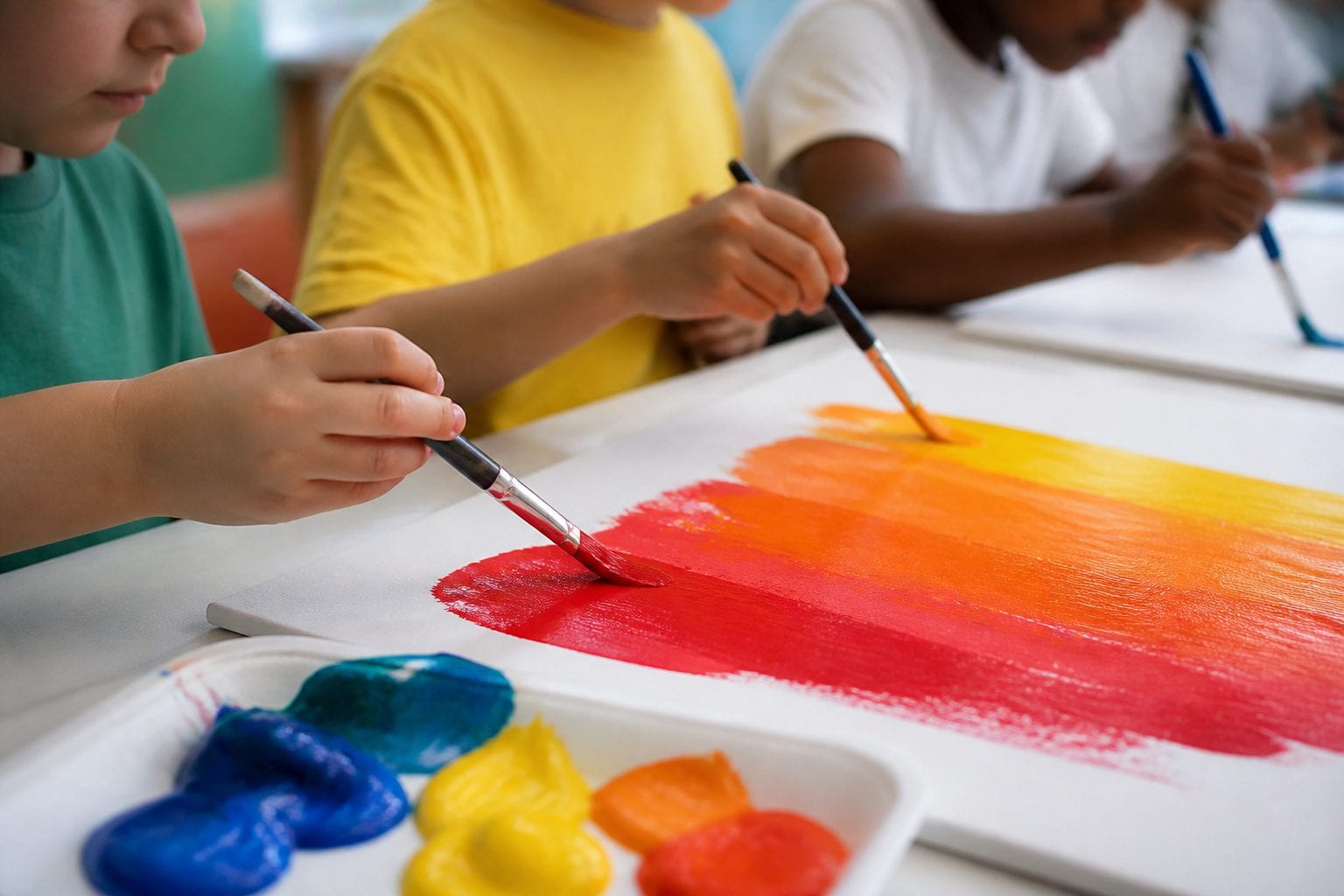 Children painting at arts camp