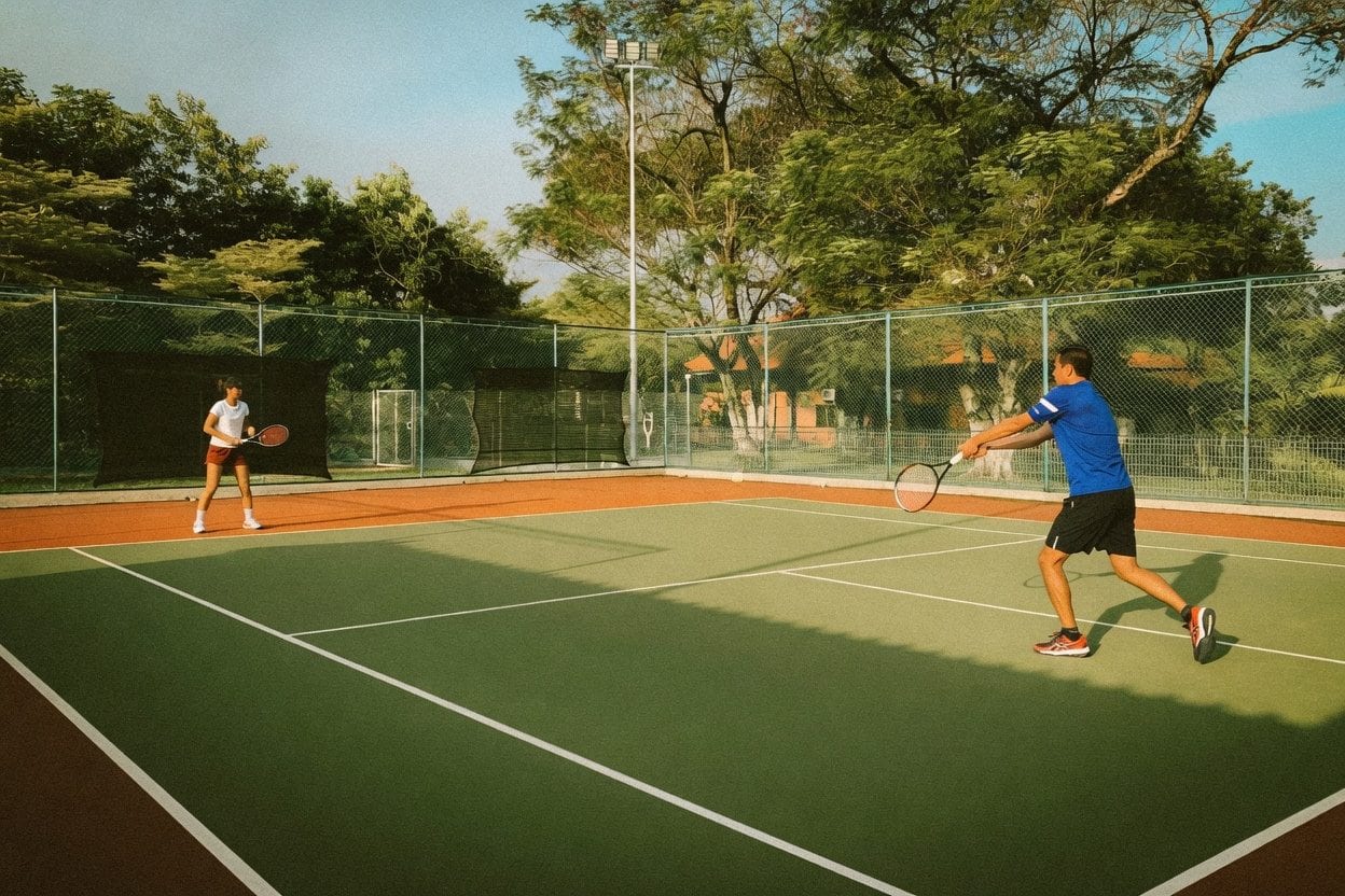 Tennis club courts in Ottawa with players warming up