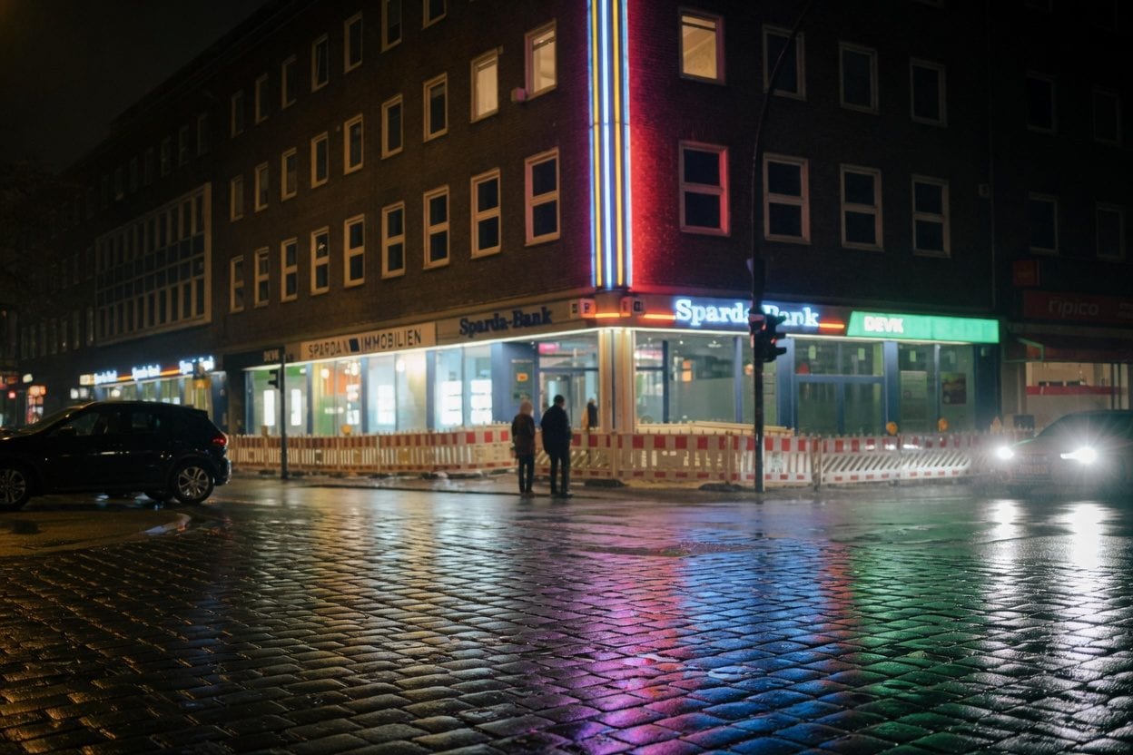 Bank Street evening storefronts