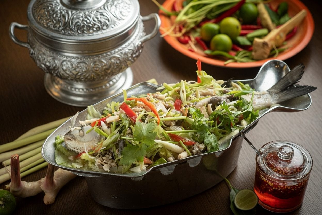 Thai spices and herbs on a table