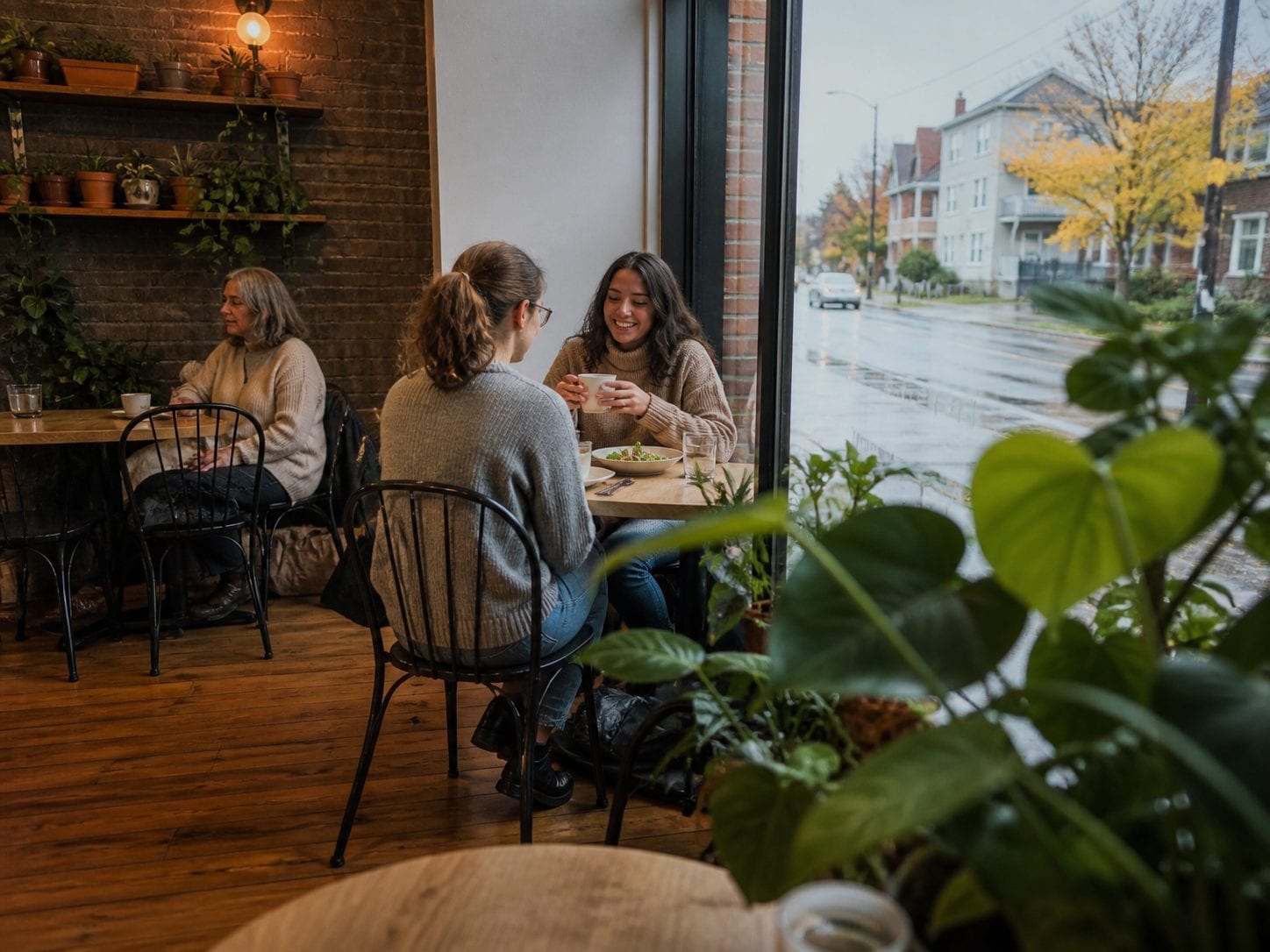 Cozy vegan cafe interior
