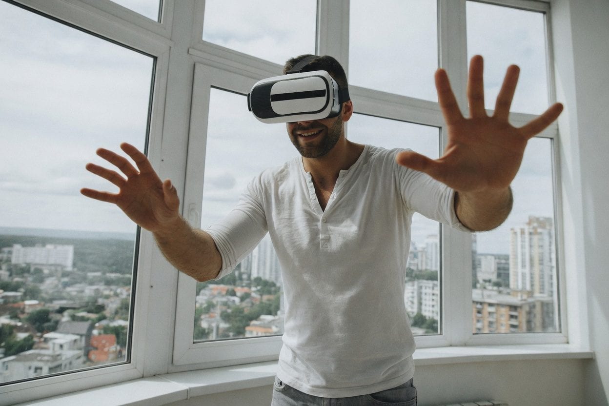 Players in a large free-roam VR arena