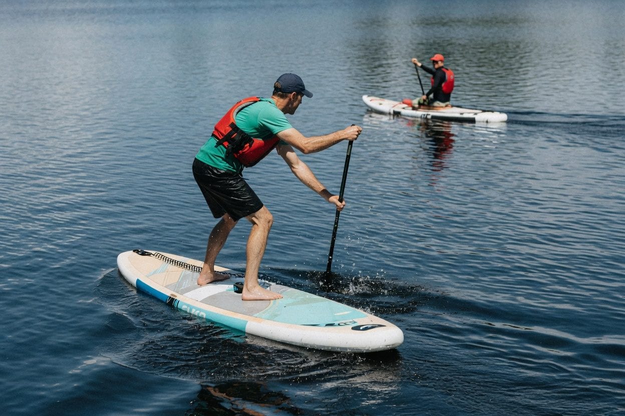 Paddlers on the Gatineau River viewed from the Wakefield covered bridge