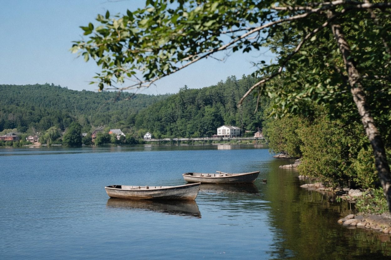 Calm Gatineau River scenery in Wakefield for day trip planning