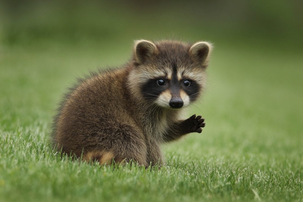 Raccoon in urban backyard at night near garbage