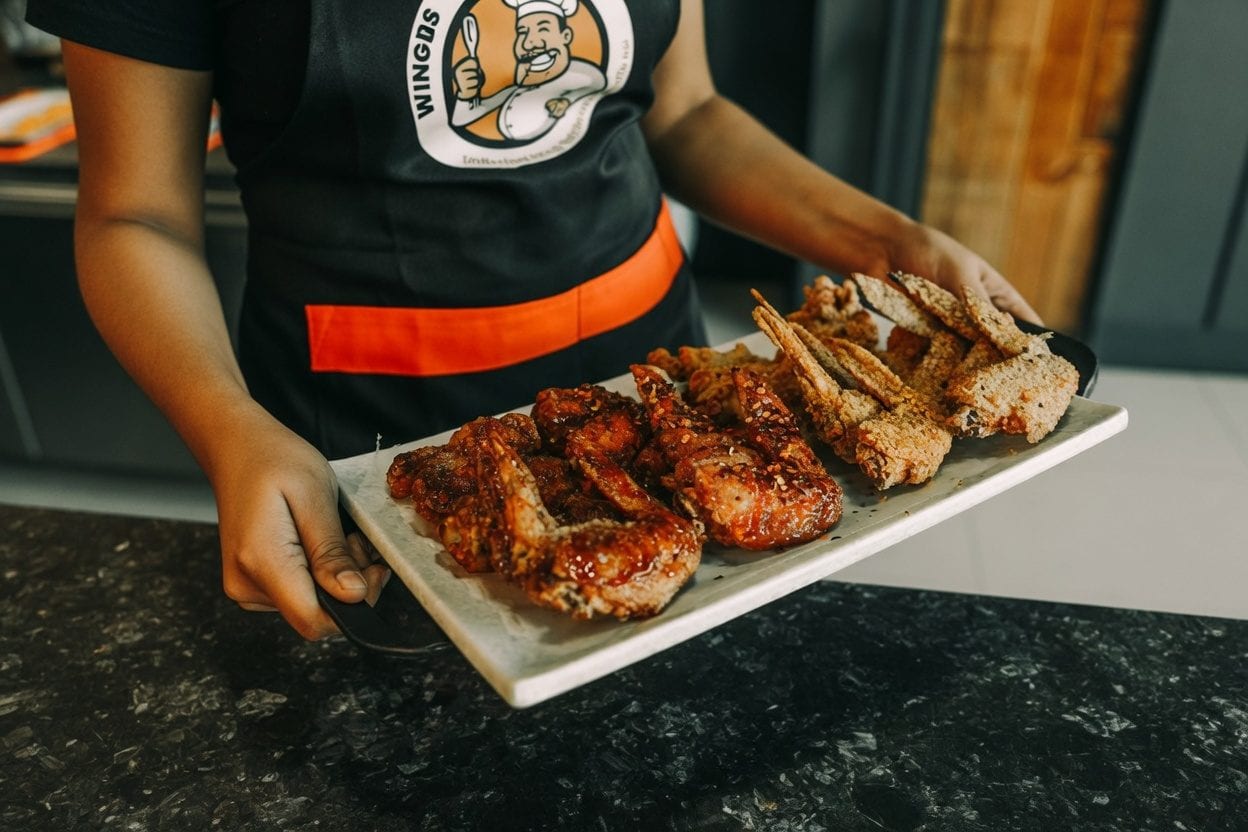 Wings and sauces arranged for tasting