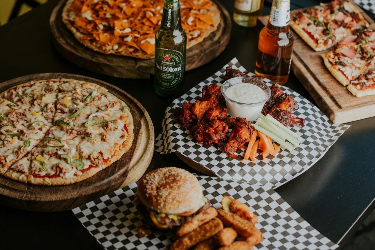 Pub table with wings and pints