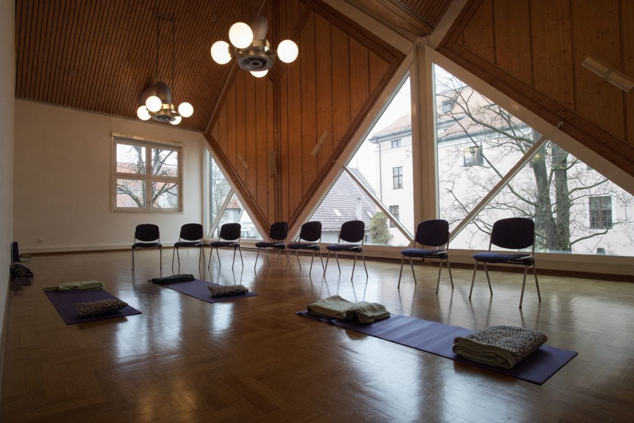 Suburban yoga studio with free parking and open space