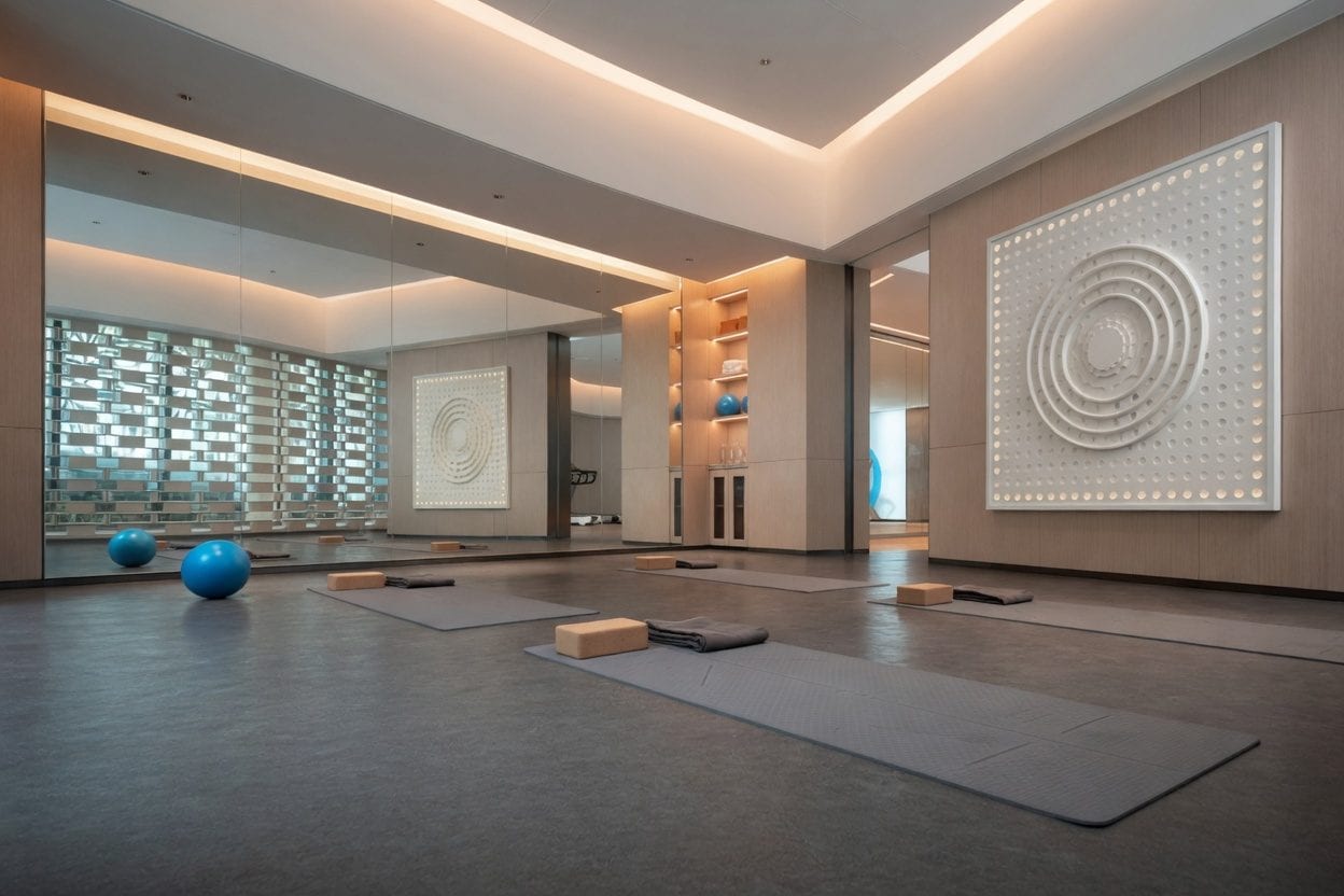 Downtown Ottawa yoga studio interior with soft lighting